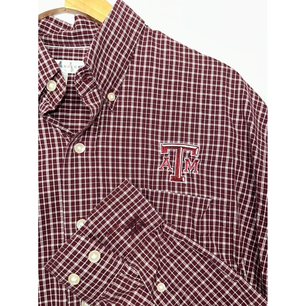 Cutter & Buck Mens Texas A&M Aggies Maroon Grid Button Down Shirt Large L/G